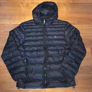 Polo Ralph Lauren Men's Down Full Zip Packable Hood Light Puffer Jacket Black